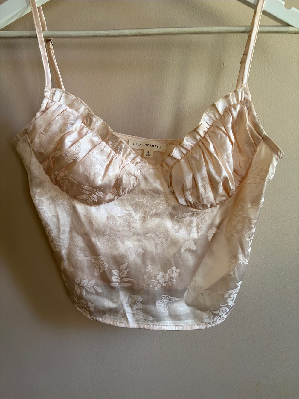 pacsun champagne satin floral top size small